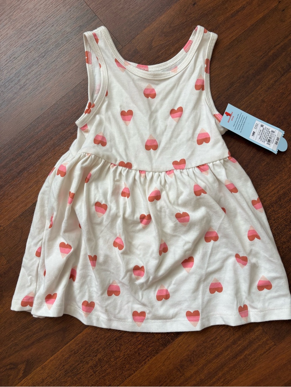 Cat & Jack Cream Tank Dress with Pink and Coral Hearts - Size 18m NWT